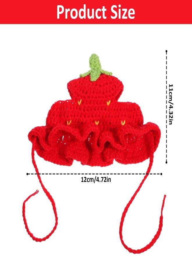 Qulkws Strawberry Cat Hat, Cartoon Strawberry Design Knit Hat, Cotton & Soft Cute Knitted Hats, Funny Strawberries Dog Costume, Cute Costume Accessory for Puppy, Kitten, Small Animals, with Adjustable Cord - Image 2